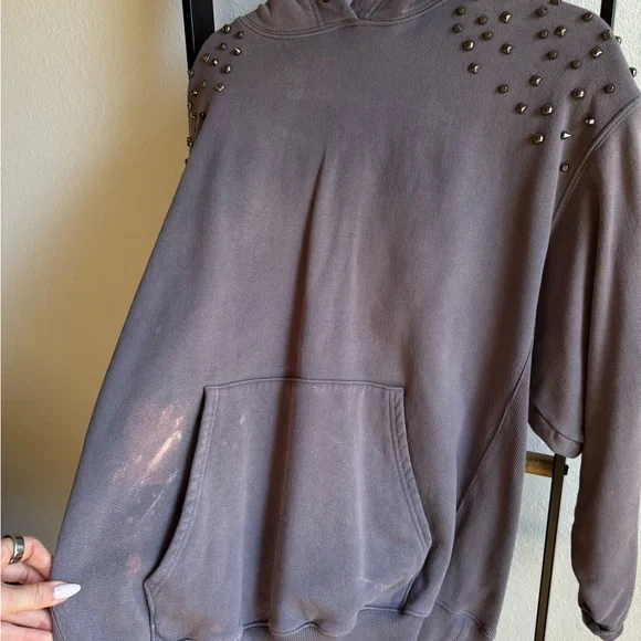 Free People Distressed Studded Hoodie Mauve - Picture 4 of 6